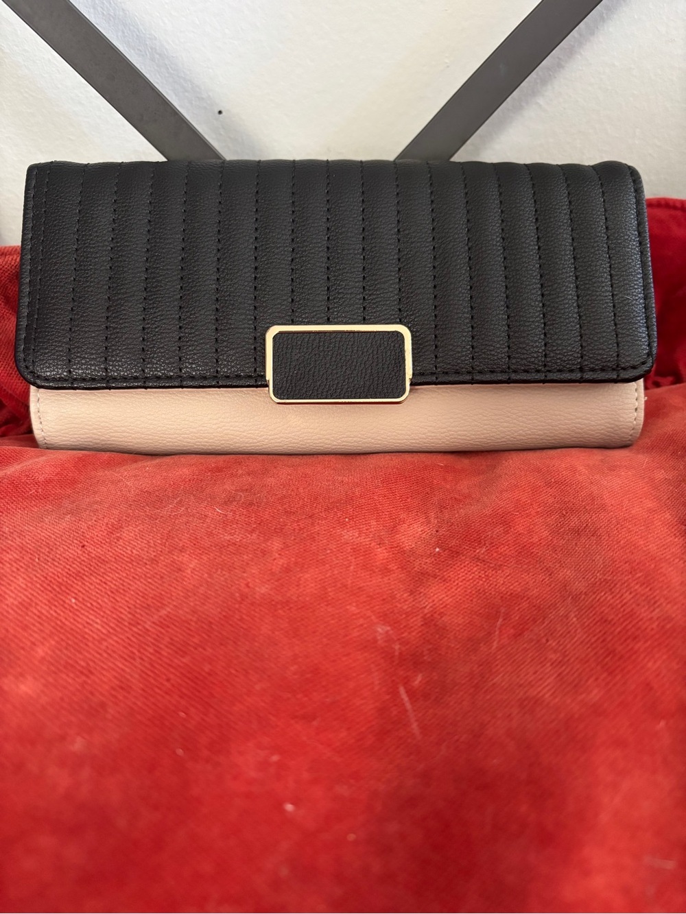 Black and Beige Quilted Clutch Wallet